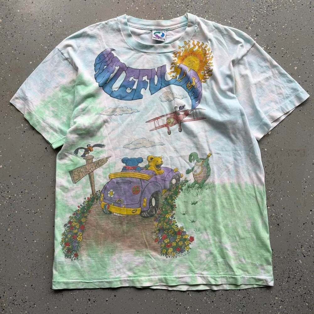 Vintage 1992 Grateful Dead Spring Tour Liquid Blue Tie Dye T-Shirt XL AOP
